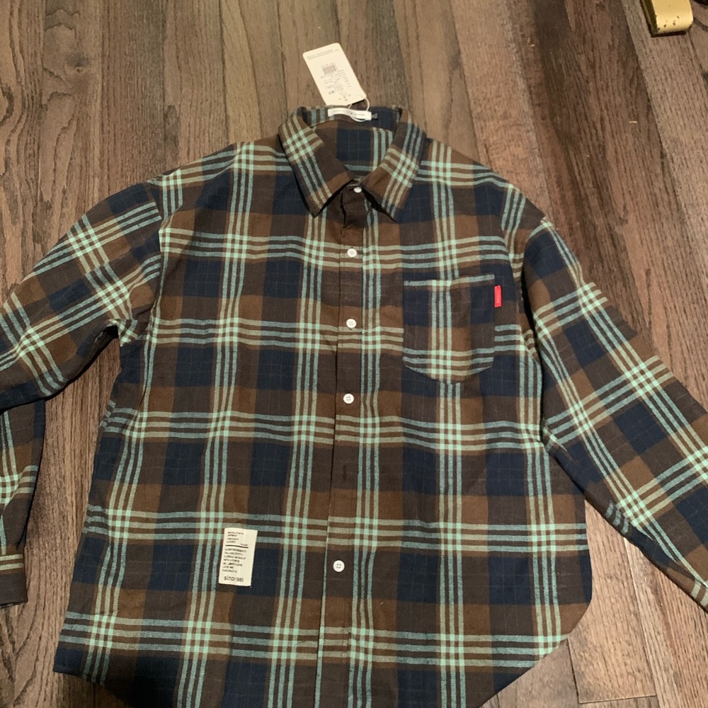 Men’s US Large Chool Brown/Black/Blue Flannel